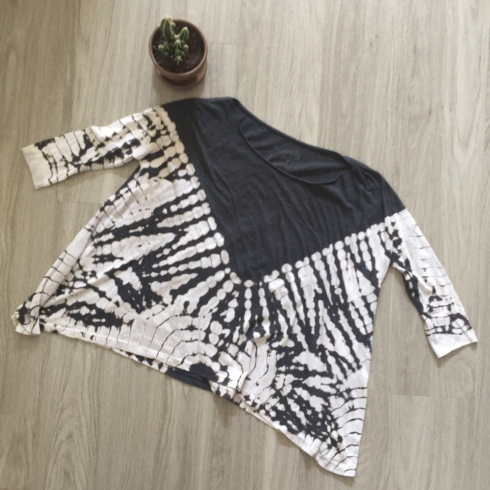 Free People Black and White Tie-Dye Short Sleeve Top